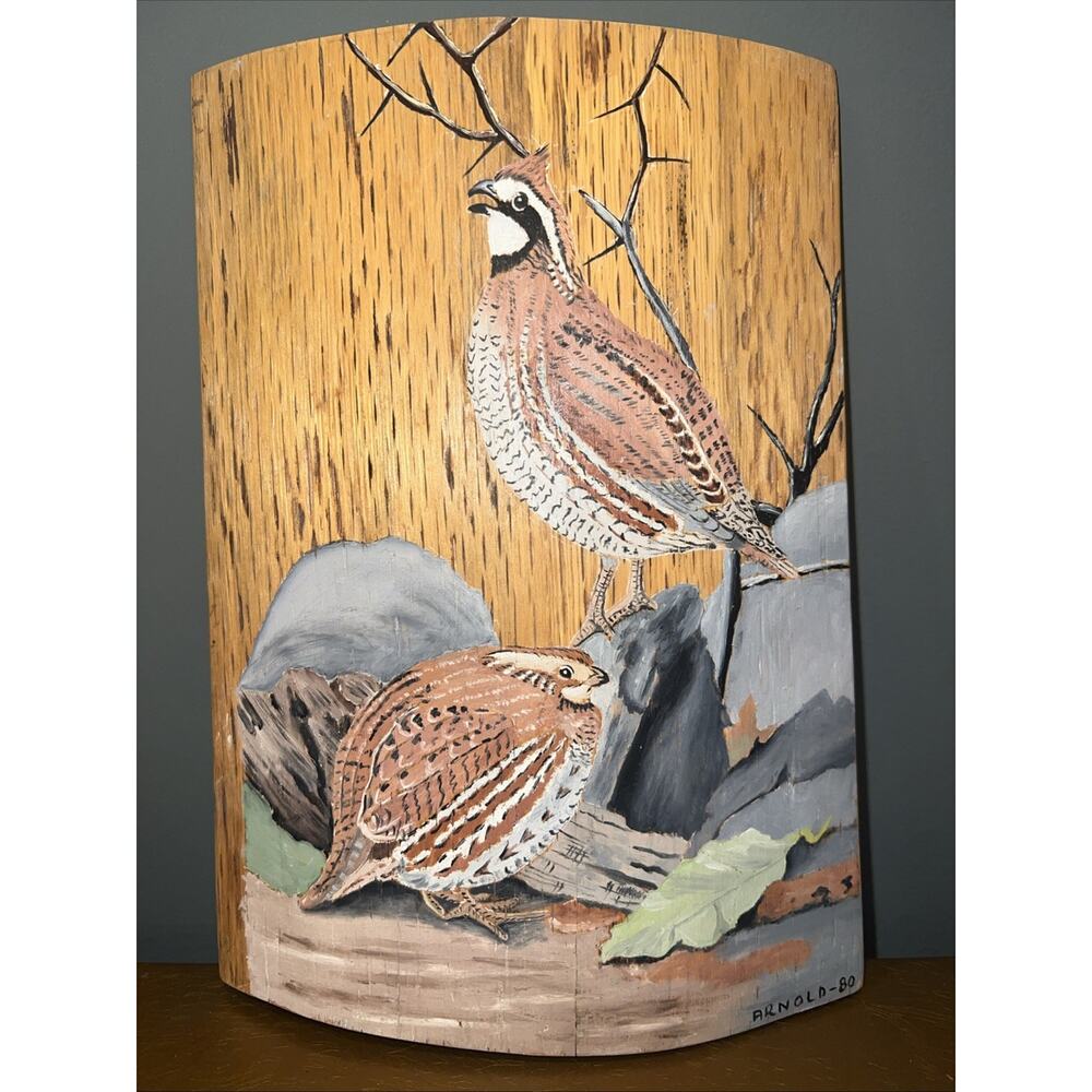 FUERTES BIRDS #40 "BOB-WHITE" Hand painted By C. Arnold On Wood Sliver
